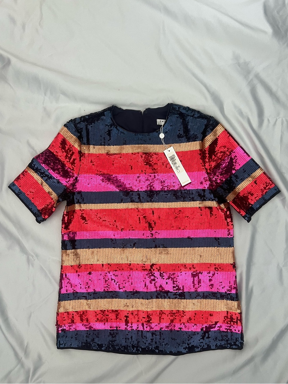 Trina Turk Sequin Stripe Top in Pink, Red, Navy & Gold